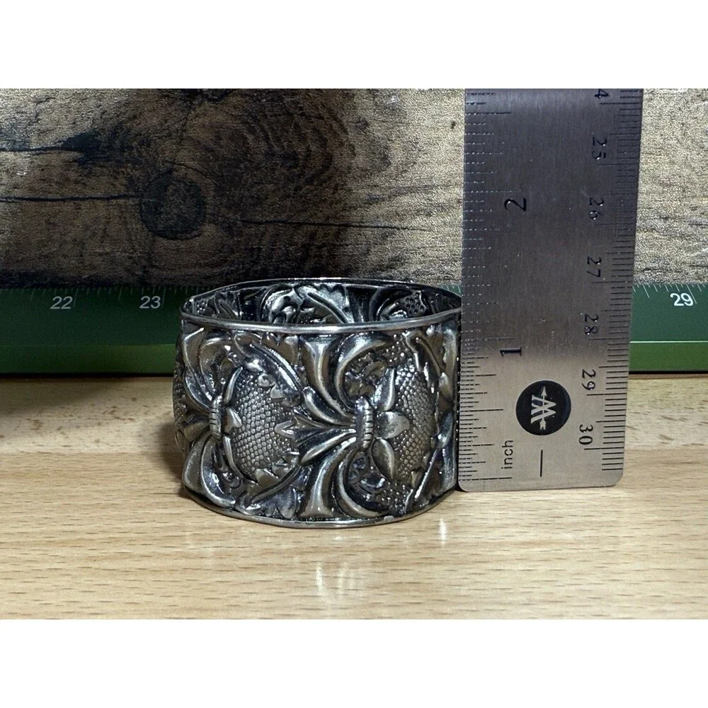 Unique Vintage Silvertone Art Nouveau Bracelet Repousse  Renaissance Rustic